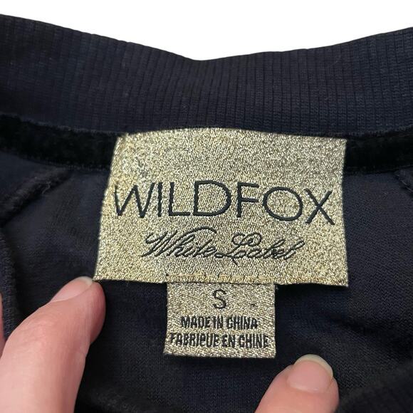 Wildfox White Label Logo Embroidered Velour Sweatshirt Small Black Gold Rare - Picture 6 of 6